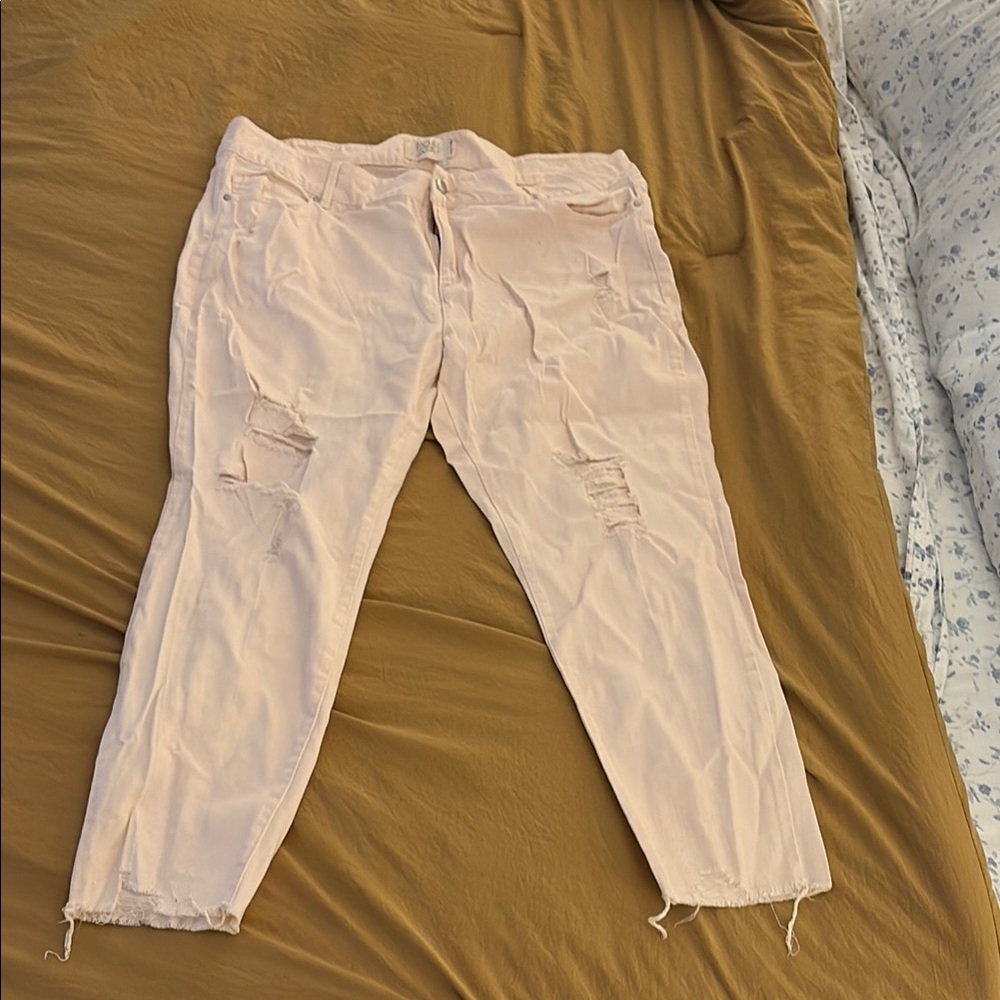 Rachel Pink Ankle Cropped Distressed Jeans